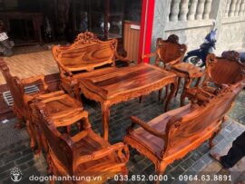 Bộ bàn ghế phòng khách mẫu Hoàng Gia 9 món Gỗ Gụ