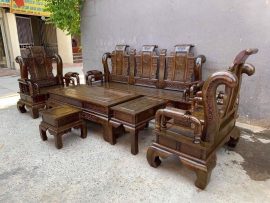 Bộ 6 món Tần Thủy Hoàng sơn PU cao cấp sử dụng 100% gỗ mun đuôi công lựa vân đẹp