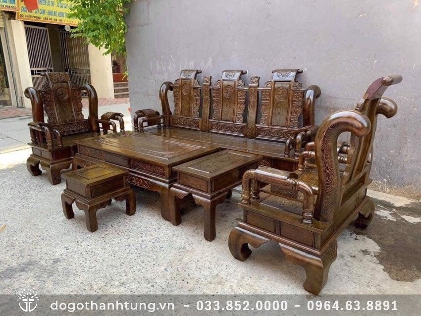 Bộ 6 món Tần Thủy Hoàng sơn PU cao cấp sử dụng 100% gỗ mun đuôi công lựa vân đẹp