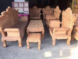 Bộ Hoàng Gia gỗ gõ đỏ 2m4 mặt tràn bản mộc