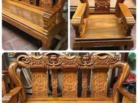 Đoản dài và ghế đơn được chạm khắc họa tiết voi tinh xảo, không một chi tiết thừa