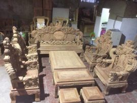 Bộ Rồng Khuỳnh Nghê Đỉnh gỗ cẩm vàng 11 món