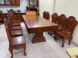 Bàn ghế ăn nguyên khối gỗ gõ đỏ cao cấp 11 món - Chị Huyền (tp Hà Nội)