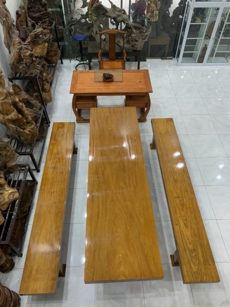 Bộ bàn ghế gỗ Lim nguyên tấm 3 món