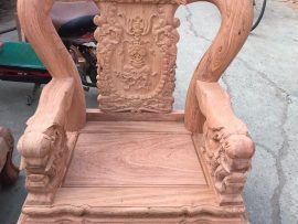 Ghế đơn đục họa tiết voi tài lộc, voi dánh tiền tinh xảo - bản mộc chưa phun sơn