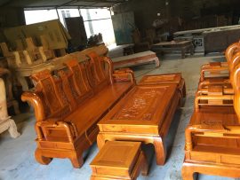 Bộ bàn ghế phòng khách kiểu dáng Tần Thủy Hoàng sang trọng và đẳng cấp 100% gỗ gụ đỏ nguyên khối