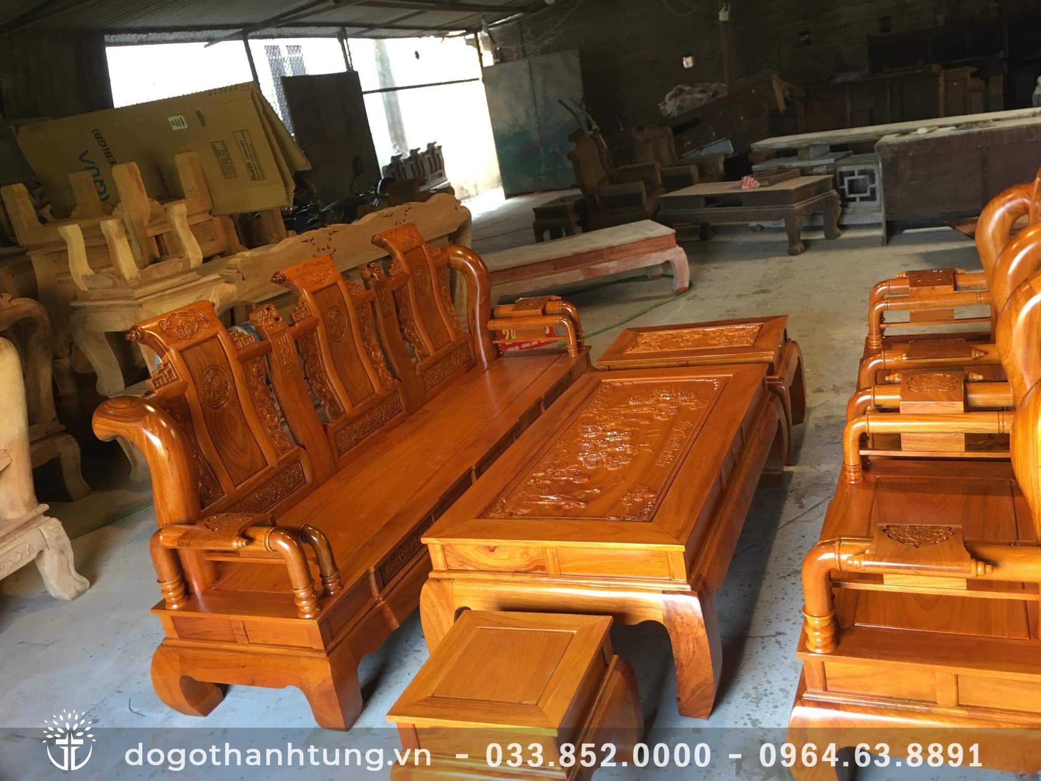 Bộ bàn ghế 6 món Tần Thủy Hoàng cột 12 gỗ Gõ đỏ phun màu trần cực ...