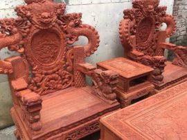 Chương ghế đục Nghê bảo đỉnh, tay đục nổi hình Rồng, tựa ghế đục Tứ Linh tinh xảo