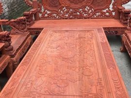 Mặt bàn đục tranh tứ linh sinh động, nét đục sâu thủ công, mặt khung tranh đẹp nguyên tấm