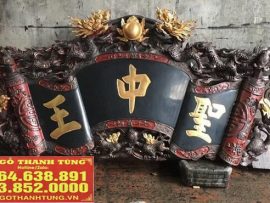 Bức hoành phi sơn giả cổ dát vàng Song Long tranh châu