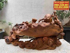 Mặt sau Tượng Phật Di Lặc Ngũ Phúc ngồi đài sen gỗ xá xị