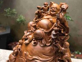 Mẫu tượng gỗ xá xị Phật Di Lặc Tam Phúc Cao 50cm x Rộng 52cm x Sâu 35cm