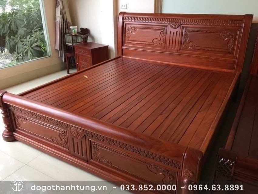 Giường ngủ chân X gỗ Gụ, vững trãi, mạnh mẽ.