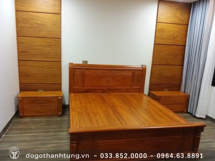 Giường ngủ gỗ Gụ thiết kể đơn giản, gọn gàng, tao nhã.