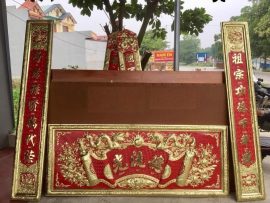 Mẫu hoành phi câu đối Đức Lưu Quang 1m76 đồng vàng nền đỏ