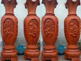 Lục bình Tứ quý gỗ hương đục tinh xảo kích thước 1m5