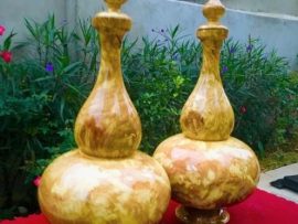 Cặp lục bình hồ lô kích thước 48cm x 25cm chế tác từ gỗ Nu siêu đẹp