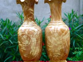 Mặt sau cặp lục bình nu nghiến nguyên khối cao 61cm, đường kính 20cm - 10tr8