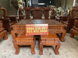 Chân ghế, chân bàn thiết kế dáng quỳ vững chãi, họa tiết voi cách điệu khắc nổi đẹp mắt