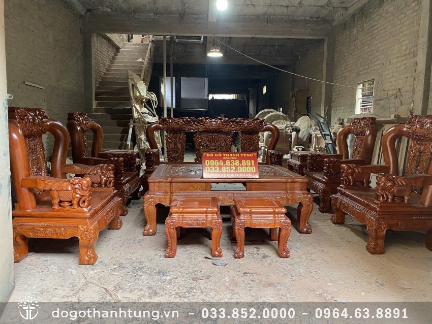 Bộ Minh Quốc Voi gỗ hương đá tay 14 hàng dày dặn