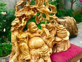 Tượng Di Lặc tài lộc - an vui gỗ nu kháo nguyên khối