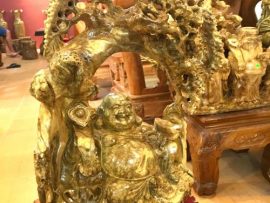 Tượng Di Lặc hàng hiếm gỗ nu nghiến kích thước 62x43x23cm