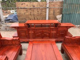 Kệ tivi hàm ếch móc mỏ 100% gỗ hương đá đục hoa văn tinh xảo, cột đục xoắn ấn tượng