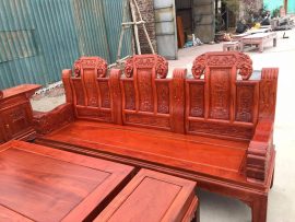 Đoản dài bộ Âu Á tay đặc, chương đục Voi, trổ họa tiết song Nghê tinh tế. Ván dài nguyên tấm vân veo lựa tuyển