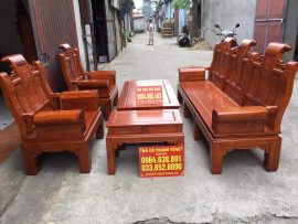 Bộ 6 món bàn ghế Âu Á cuốn thư tay hộp gỗ gõ đỏ - Anh Quảng (Nam Định)