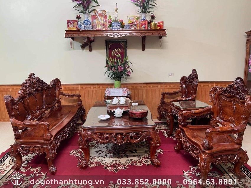 Bộ bàn ghế Louis Hương Thơm 6 món Đục Tay 100% - hàng VIP