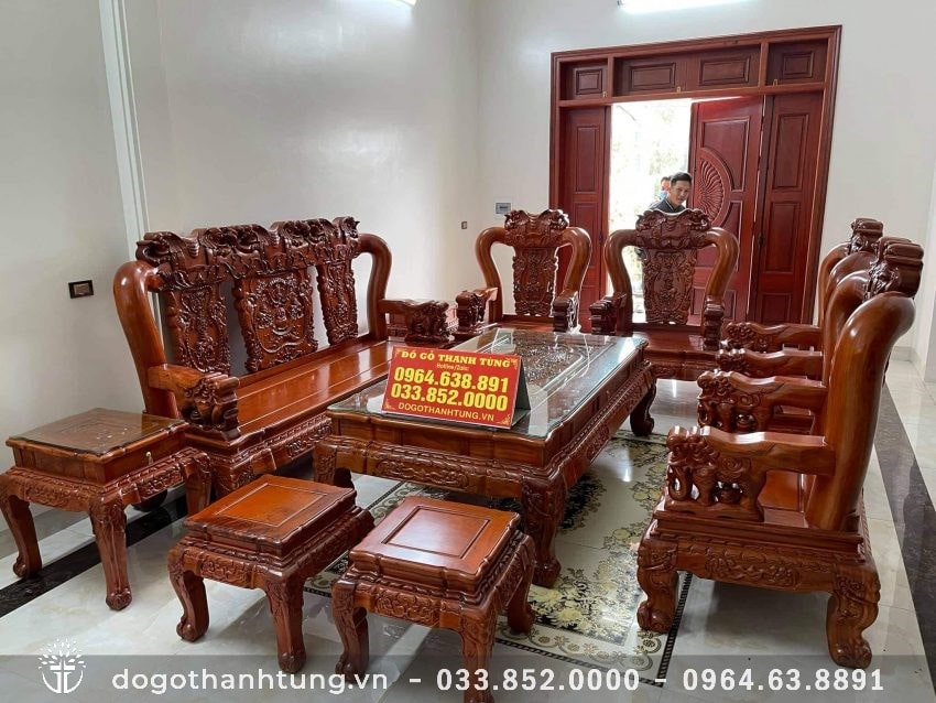 Bàn ghế Quốc Voi tay 14 gỗ Hương đá - anh Bính (Gia Lâm, HN)