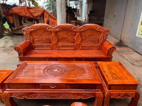 Bộ bàn ghế Khổng Tử gỗ xà cừ được đục khắc thủ công tuyệt đẹp bởi nghệ nhân xưởng gỗ Thanh Tùng