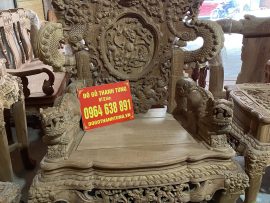 Ghế đơn trong bộ 17 món bàn ghế Rồng Nghê bảo đỉnh gỗ gõ đỏ quý hiếm