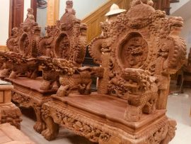 Bộ gồm 4 ghế đơn đục Nghê chầu, Rồng múa kênh bong tinh xảo