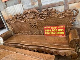 Đoản dài 2m47 chất gỗ mun đuôi công nguyên khối, phông quả trám, đỉnh chương đục kênh bong hoa hồng và hoa lá tây uốn lượn