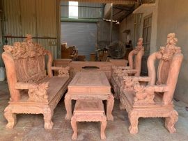 Bộ bàn ghế Minh Quốc Nghê đỉnh gỗ hương đá (nguyên mộc)