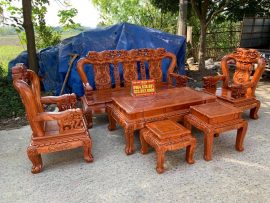 Bộ bàn ghế Minh Quốc Voi gỗ hương đá tay voi - mặt trống đồng