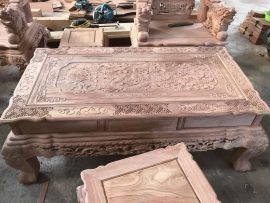 Mặt bàn nguyên khối gỗ hương đá đục tranh phong thủy Tứ Linh Quy Tụ - tăng vượng khí cho căn phòng