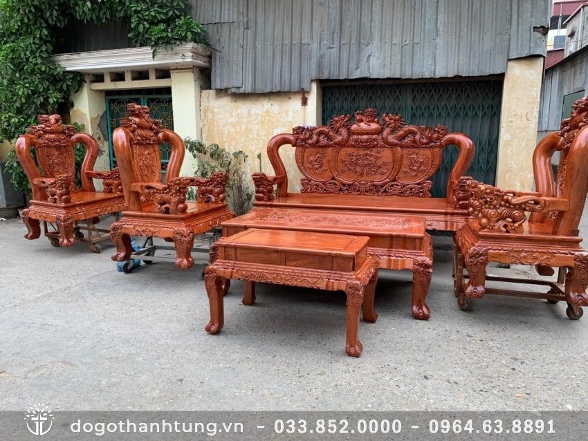 Bộ sản phẩm nội thất chế tác từ 100% gỗ hương đá quý hiếm, gia tăng ý nghĩa phong ý và giá trị của bộ Minh Quốc Nghê Rồng