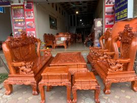 Bộ 6 món Minh Quốc Nghê Phượng hàng dày dặn, đục 2 mặt trên những tấm gỗ nguyên khối từ cây già hàng trăm năm tuổi