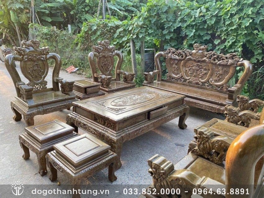 Bộ Minh Quốc Nghê đỉnh Phượng hóa tay 14 gỗ mun Nam Phi - chị Bình (Đà Nẵng)
