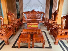 Bộ bàn ghế Minh quốc Nghê đỉnh Phượng chầu, tay cột 14, hàng đục tay nguyên khối