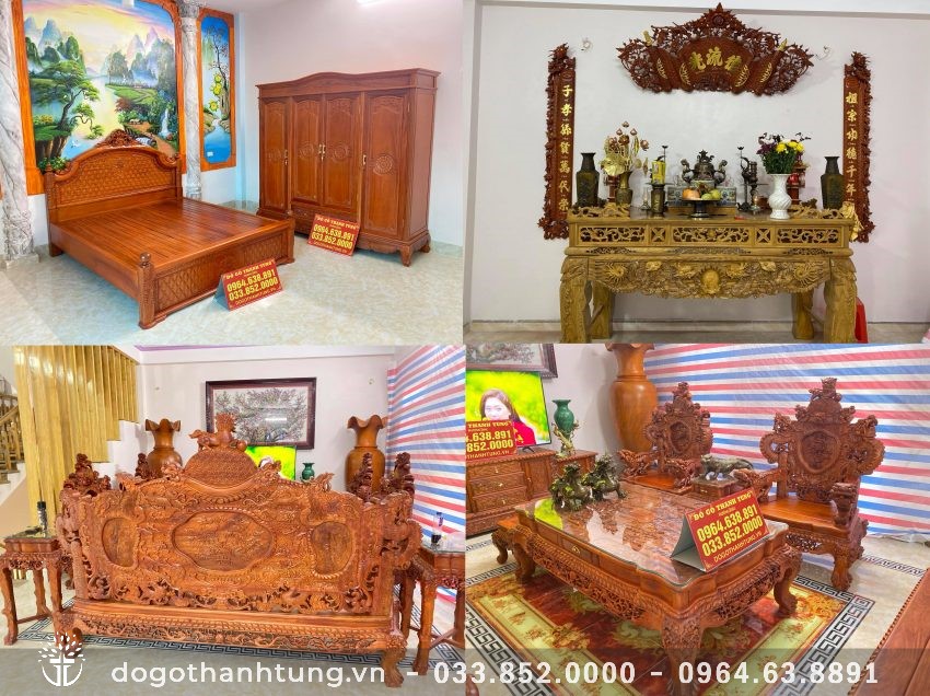 Bộ bàn ghế, giường ngủ, hoành phi cao cấp - chú Khuýnh (Lai Châu)