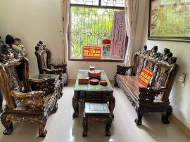 Bộ Bàn Ghế Minh Quốc Nghê Bảo Đỉnh Tay 12, bộ 6 món, chương liền, tay liền nguyên khối đục nguyên con Nghê