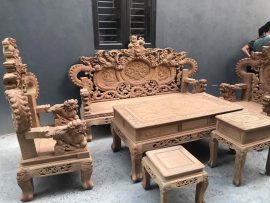 Bộ Nghê Bảo Đỉnh gỗ cẩm vàng nguyên khối, đục tay hoàn toàn