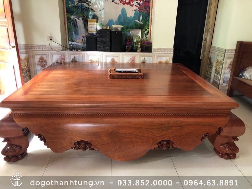 [Tặng khay trà] Sập trơn gỗ hương đá 1m8x2m2 vân tuyển - chú Vinh (Hà Nam)