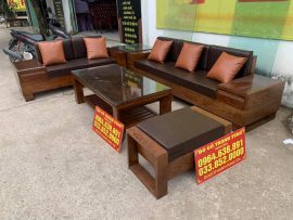 Kiểu dáng sofa sang trọng, sử dụng gỗ sồi đặc nguyên khối lựa vân đẹp sơn PU cao cấp