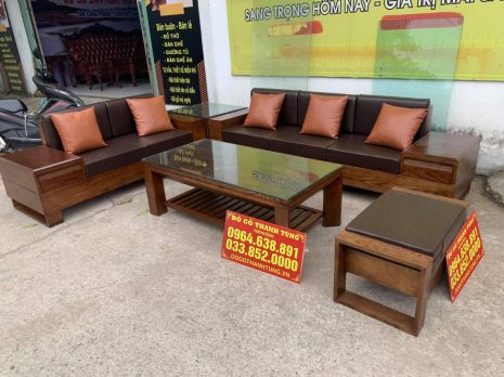 Bộ sofa 2 văng góc gỗ sồi đệm bọc da Cleo Indo - chị Hương (Ba Đình)