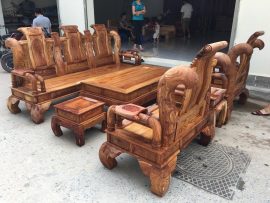 Bộ bàn ghế Tần gỗ hương vân tay 14 trần mộc