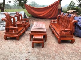 Bộ bàn ghế Tần gỗ hương đá tay 12 Phúc Lộc Thọ